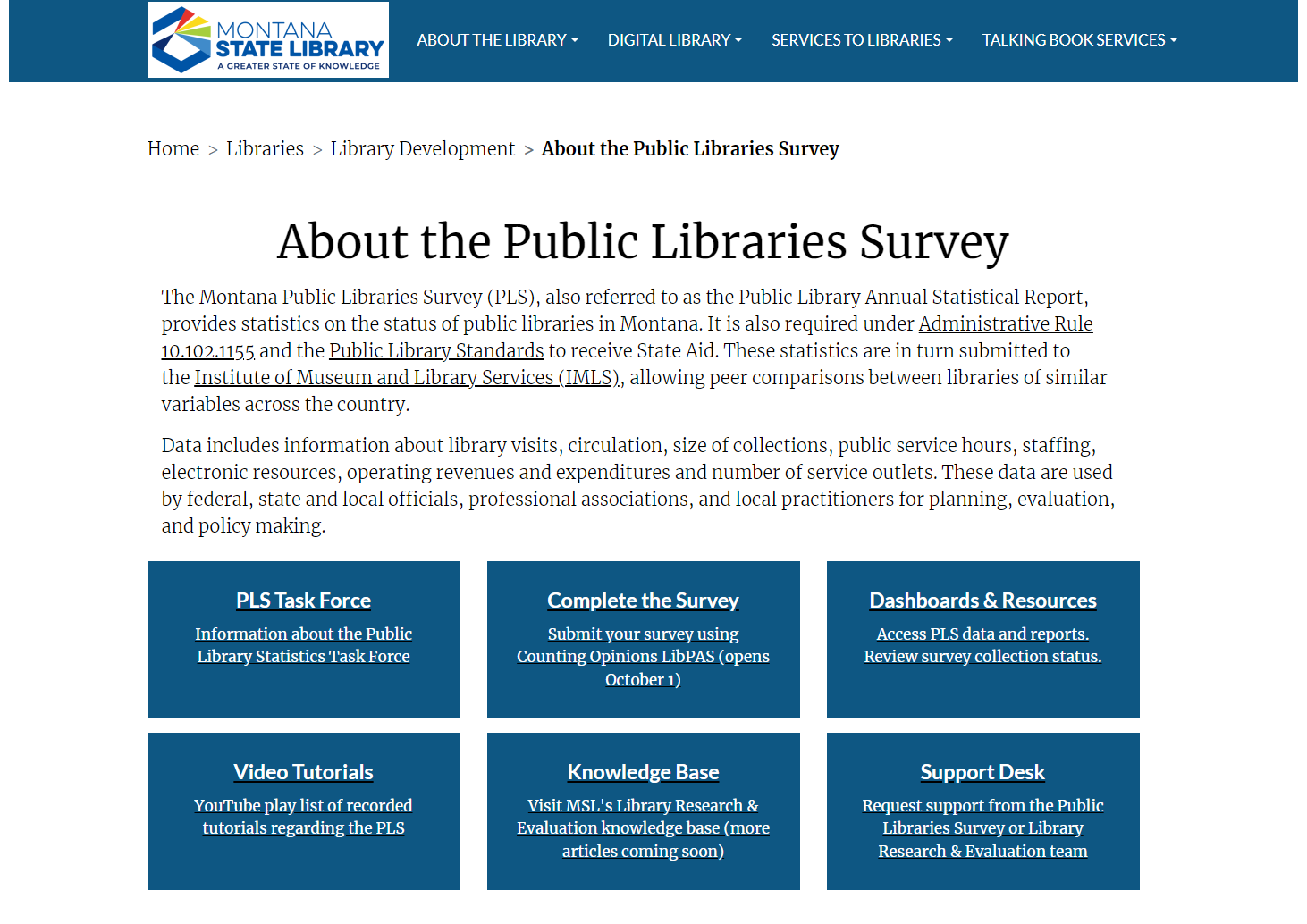 Screenshot of the LibPAS Portal