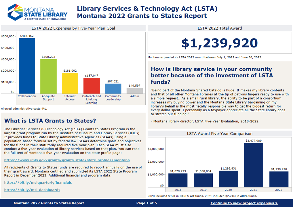 Dashboard screenshot summarizing LSTA financials