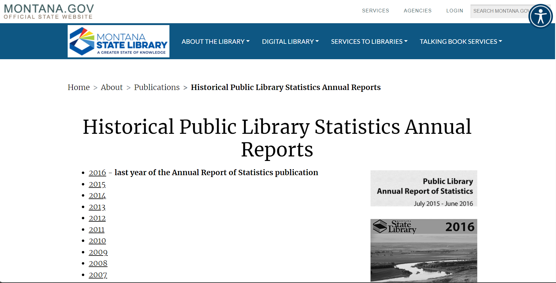 Screenshot of the Historical Reports page