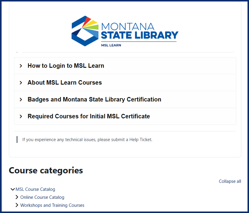 MSL Learn Homepage