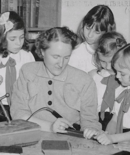 Image of students with a projector